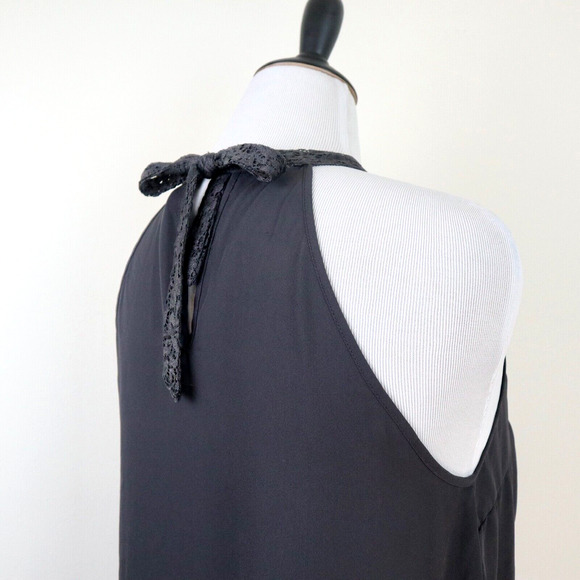 Torrid Size 0 / L Georgette Lace Inset Mock Neck Top Halter Gray - Picture 6 of 10